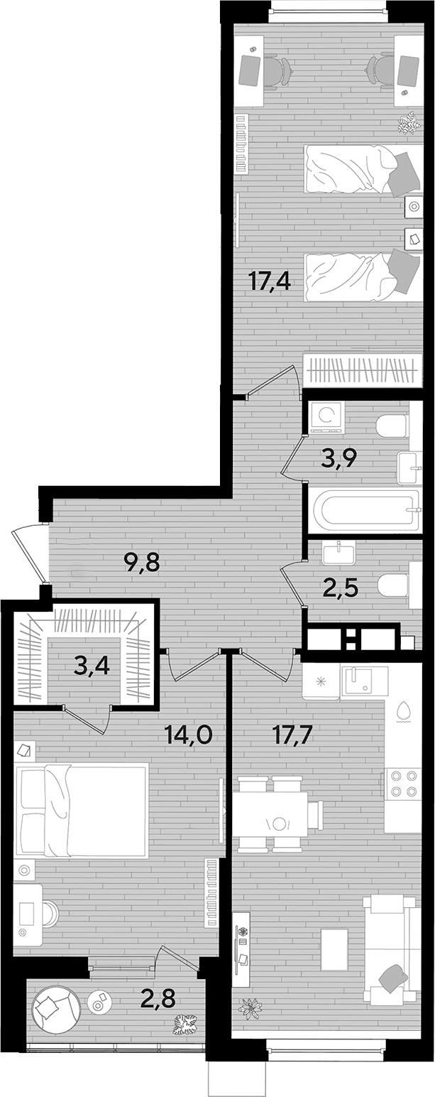 Продается 2-комн. квартира, 68.7 м²
