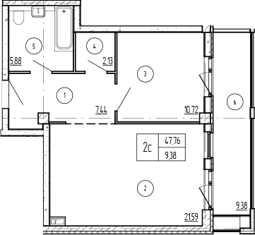 Продается 1-комн. квартира, 47.76 м²
