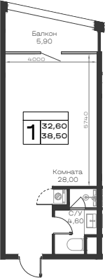 Продается 1-комн. квартира, 32.6 м²