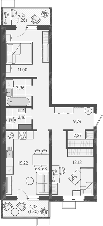 Продается 2-комн. квартира, 56.48 м²