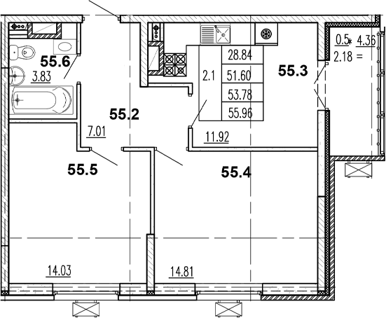 Продается 2-комн. квартира, 50.33 м²