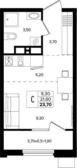 Продается 1-комн. квартира, 21.8 м²