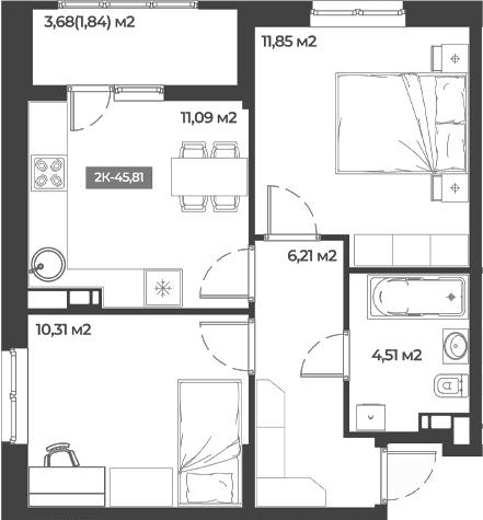 Продается 2-комн. квартира, 43.97 м²