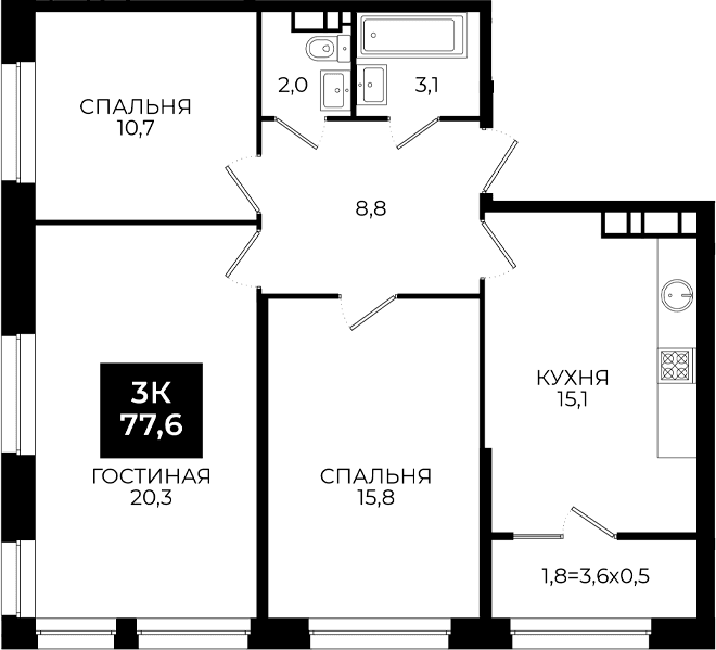 Продается 4-комн. квартира, 75.8 м²