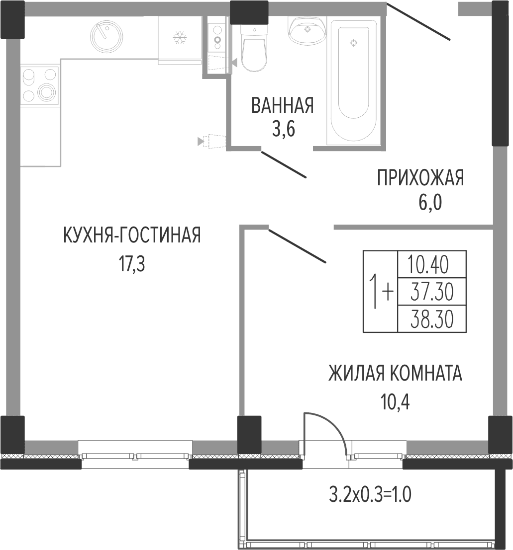 Продается 2-комн. квартира, 37.3 м²