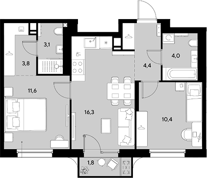 Продается 2-комн. квартира, 53.6 м²