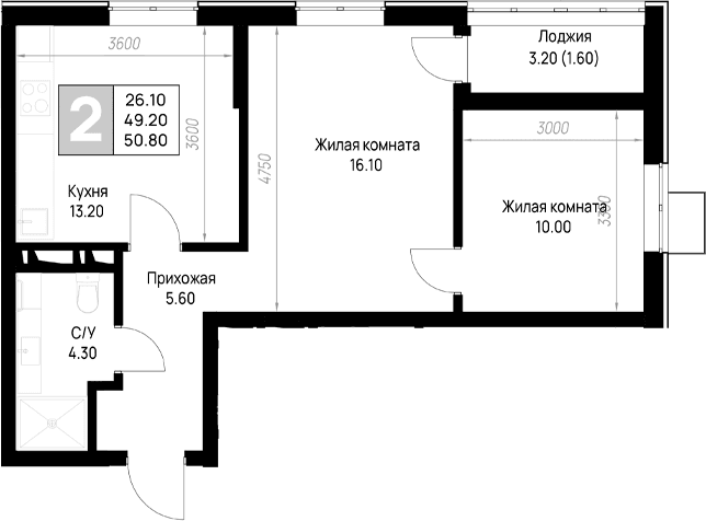 Продается 2-комн. квартира, 49.2 м²