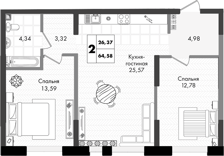 Продается 3-комн. квартира, 64.58 м²