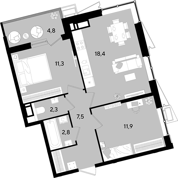 Продается 3-комн. квартира, 54.2 м²