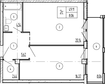Продается 1-комн. квартира, 49.11 м²