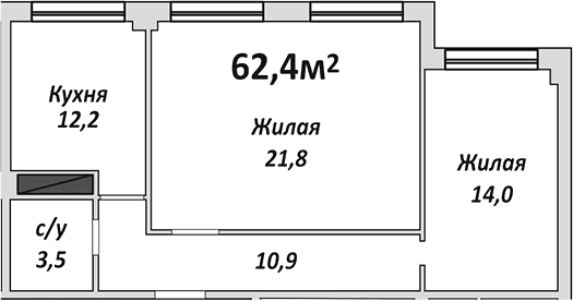 Продается 2-комн. квартира, 62.4 м²