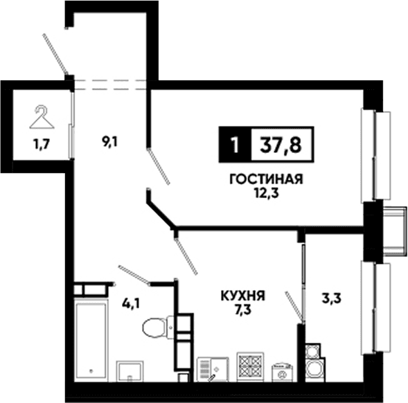 Продается 1-комн. квартира, 34.5 м²
