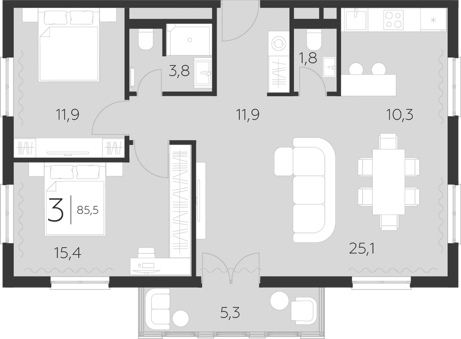 Продается 2-комн. квартира, 81.1 м²