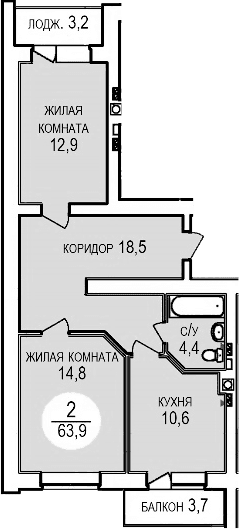 Продается 2-комн. квартира, 61.19 м² — фото 2