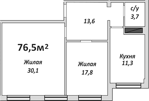 Продается 2-комн. квартира, 76.5 м²