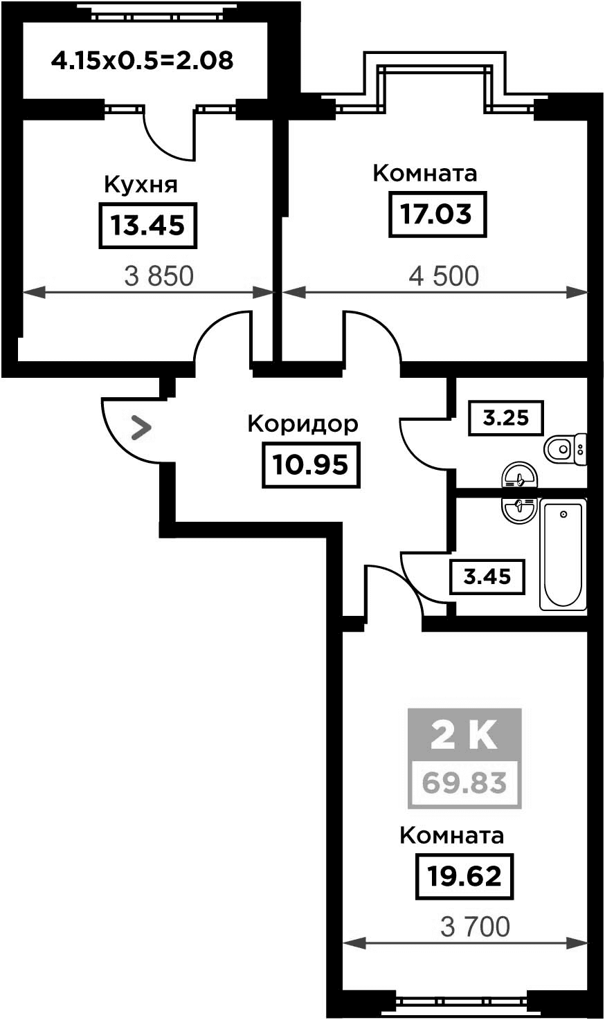 Продается 2-комн. квартира, 67.75 м²