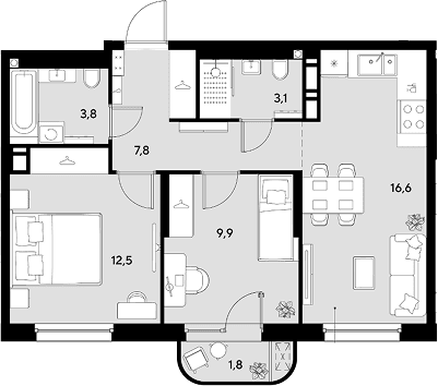 Продается 2-комн. квартира, 53.7 м²