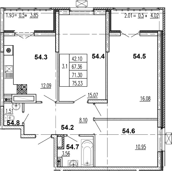Продается 3-комн. квартира, 67.62 м²