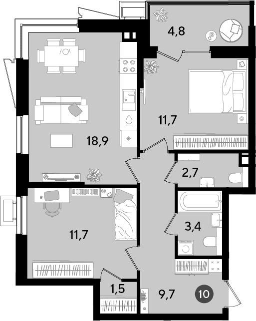 Продается 3-комн. квартира, 59.6 м²
