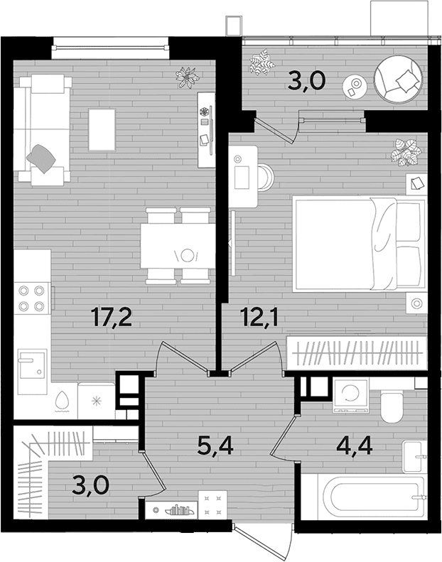 Продается 1-комн. квартира, 42.1 м²