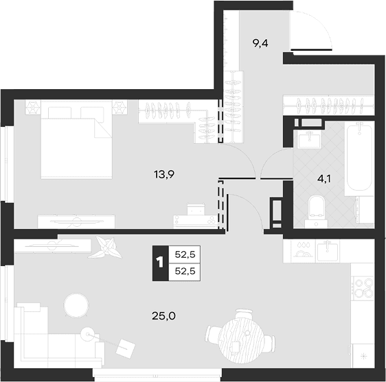 Продается 1-комн. квартира, 52.47 м²