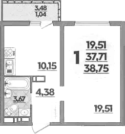 Продается 1-комн. квартира, 37.71 м²